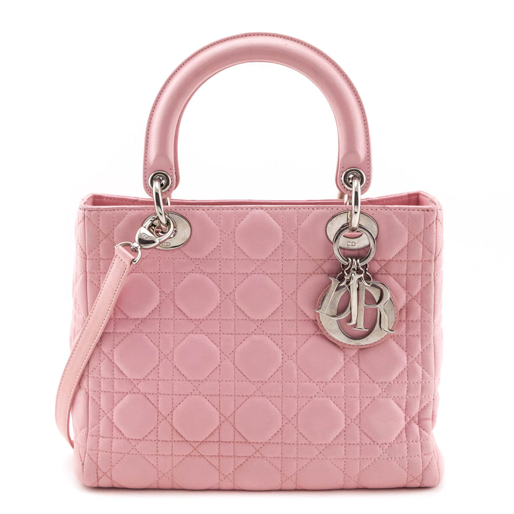 Dior Light Pink Lambskin Cannage Medium Lady Dior