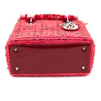 Dior Red Patent & Pink Tweed Embellished Medium Lady Dior Bag