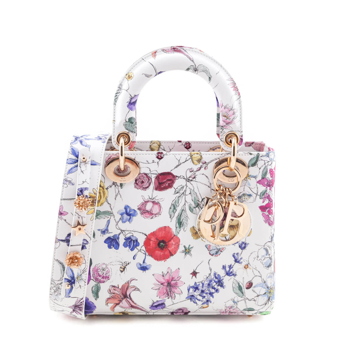 Dior White Multicolor Calfskin Printed Small Florigelio My ABCDior Lady Dior