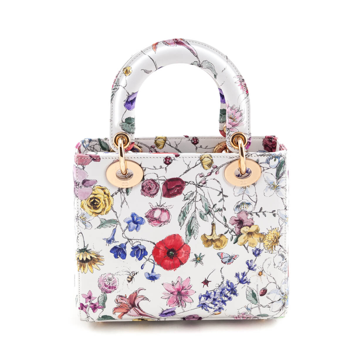 Dior White Multicolor Calfskin Printed Small Florigelio My ABCDior Lady Dior