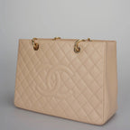 Chanel Beige Grand Shopping Tote GST Bag in Caviar Leather with gold Hardware