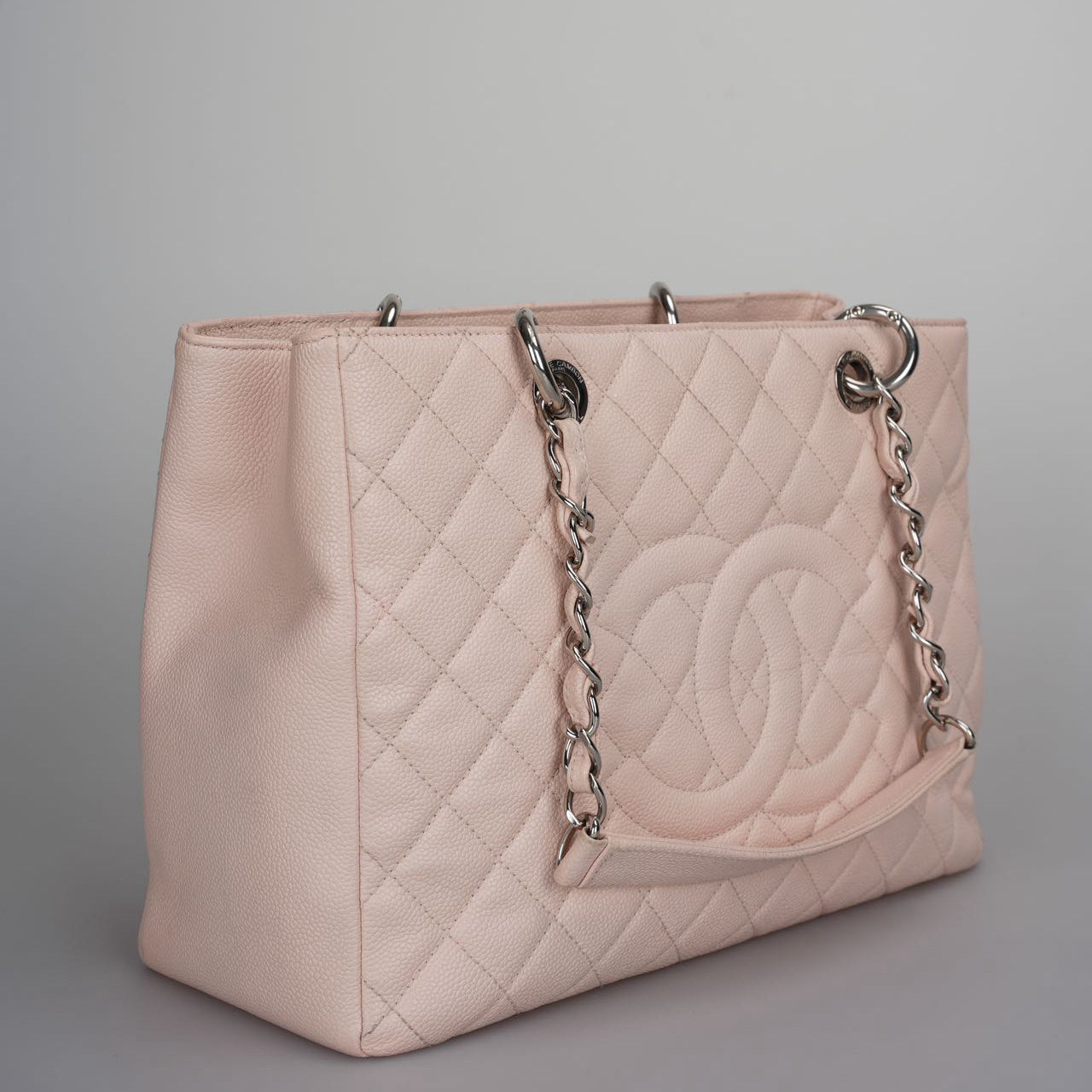 Chanel cherry blossom pink Grand Shopping Tote GST Bag in Caviar Leather with Silver Hardware