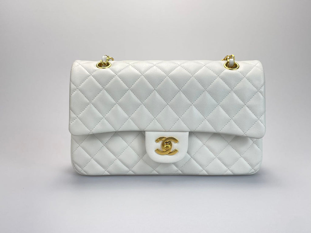 Chanel  Vinateg White Classic Flap Bag  with Gold Hardware