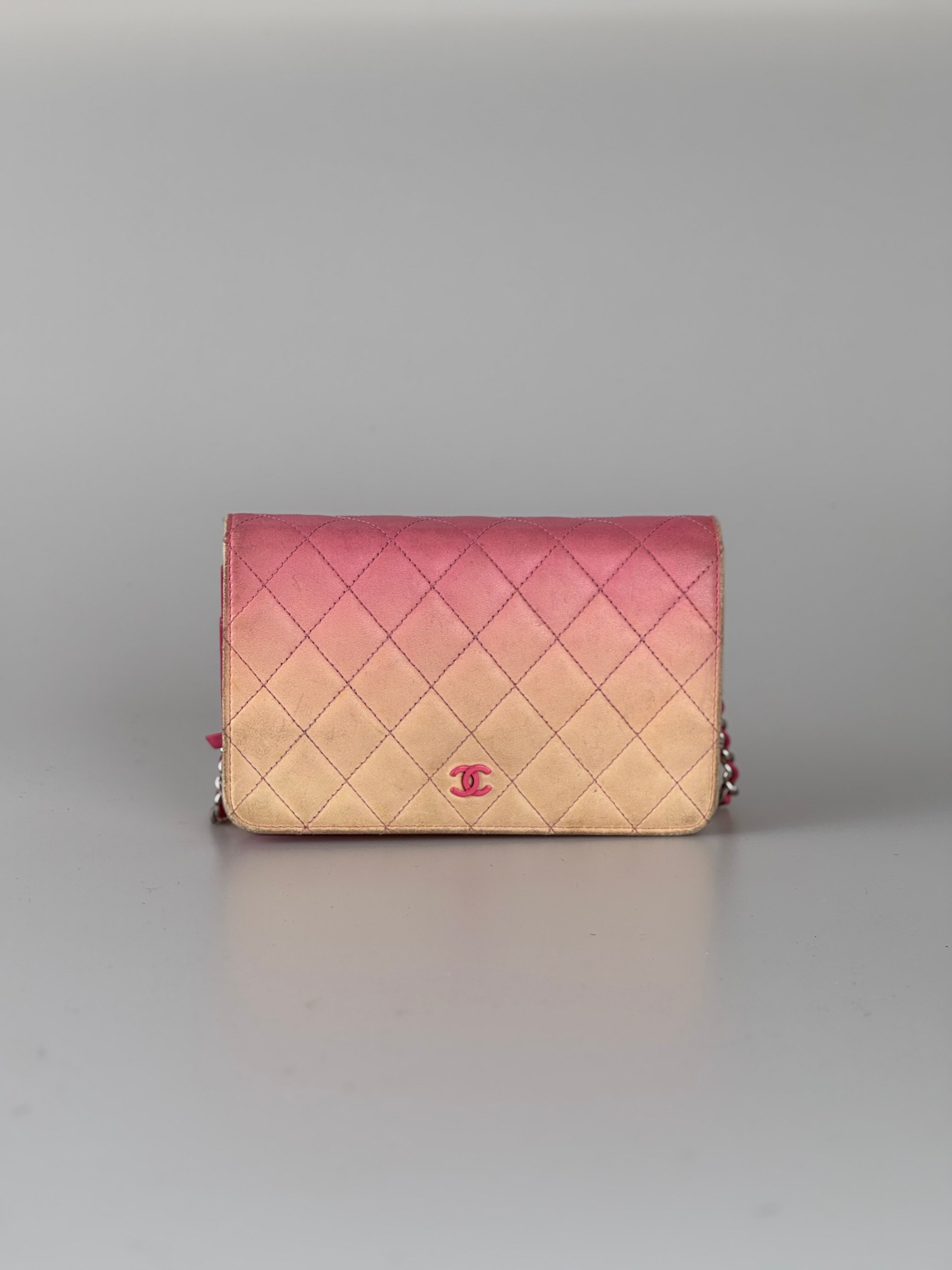 Chanel Wallet on Chain WOC Dark Pink Faded Lambskin