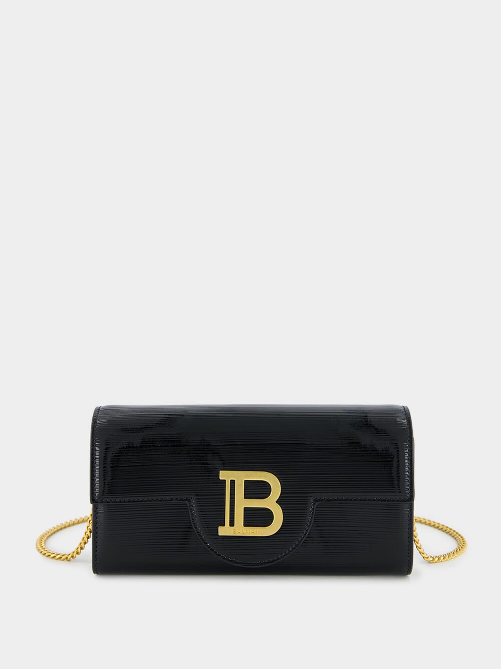 Black B-Buzz Wallet in Striped Patent Leather
