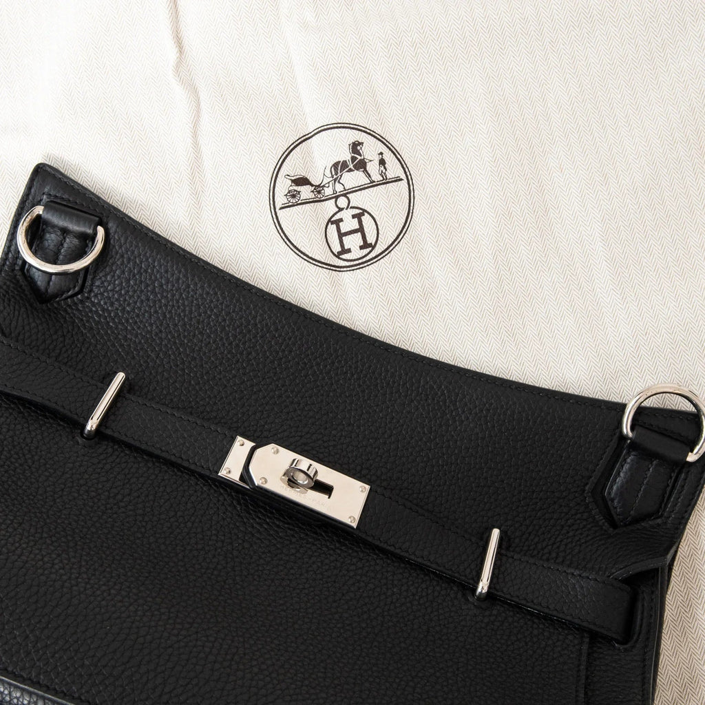 Hermes Jypsiere 34 Black Clemence Leather Crossbody Bag