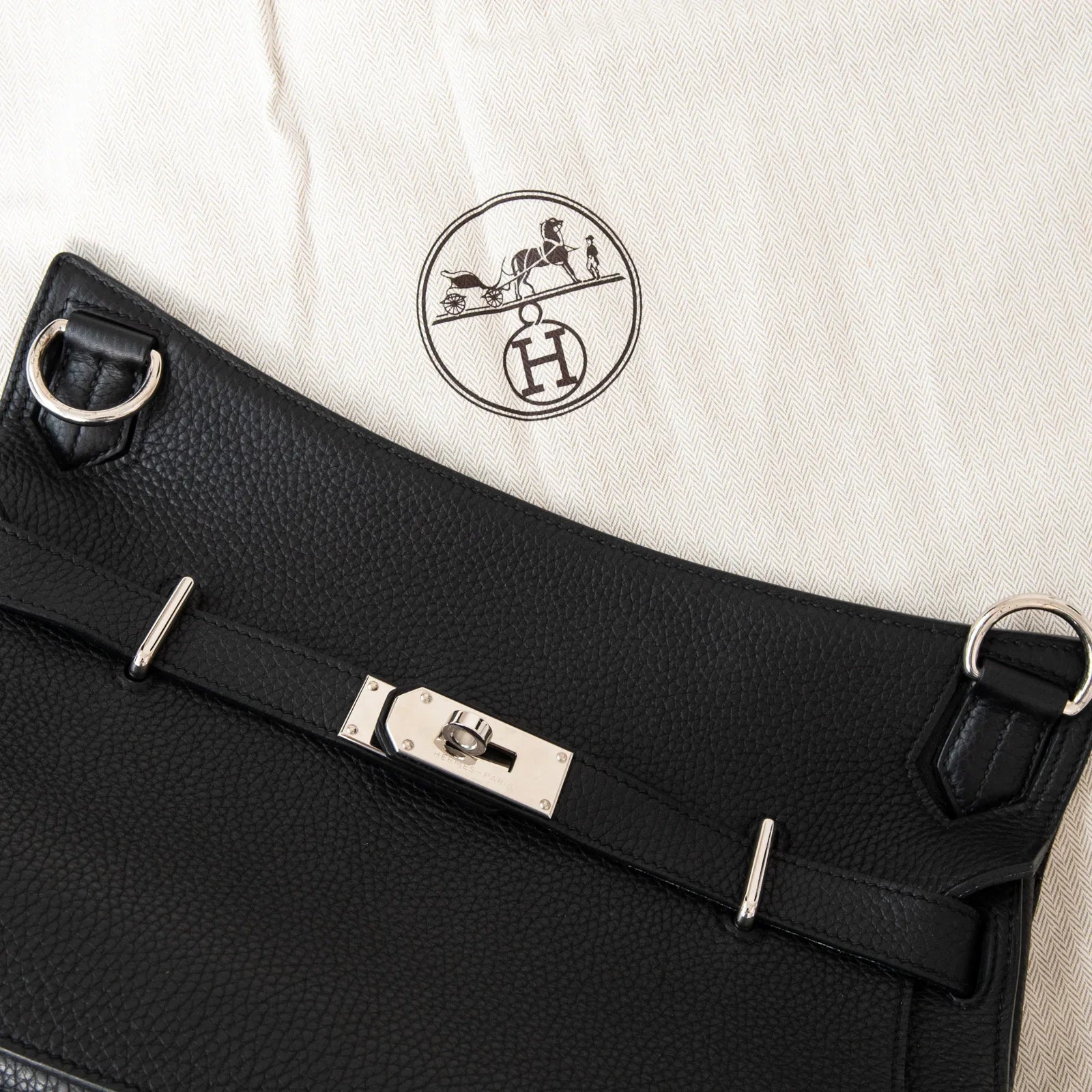 Hermes Jypsiere 34 Black Clemence Leather Crossbody Bag
