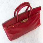Hermes Birkin 35 Ghillies Rubis Veau Tadelakt Leather Bag