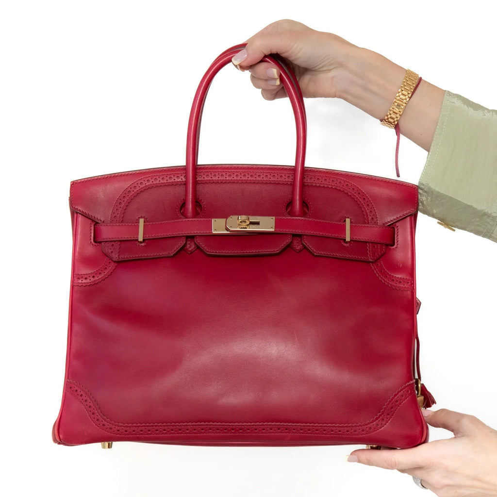 Hermes Birkin 35 Ghillies Rubis Veau Tadelakt Leather Bag