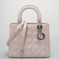 Christian Dior Cherry Blossom Pink Lady Dior Bag in Lambskin with Silver Hardware