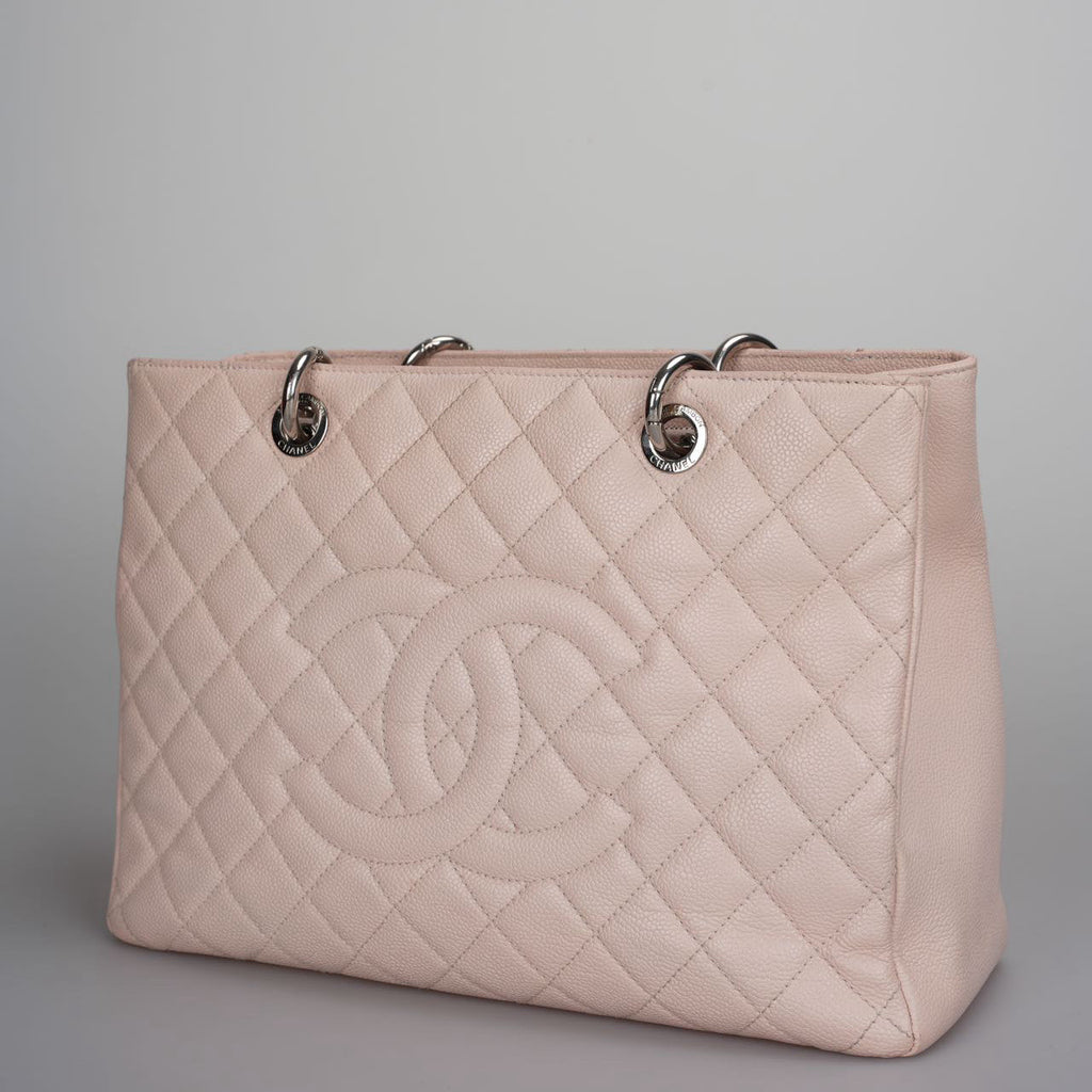 Chanel cherry blossom pink Grand Shopping Tote GST Bag in Caviar Leather with Silver Hardware