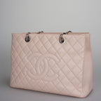 Chanel cherry blossom pink Grand Shopping Tote GST Bag in Caviar Leather with Silver Hardware