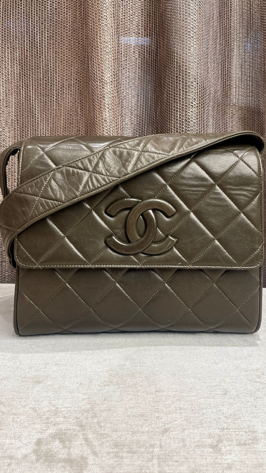 Chanel Vintage Lambskin Olive Green Crossbody Bag
