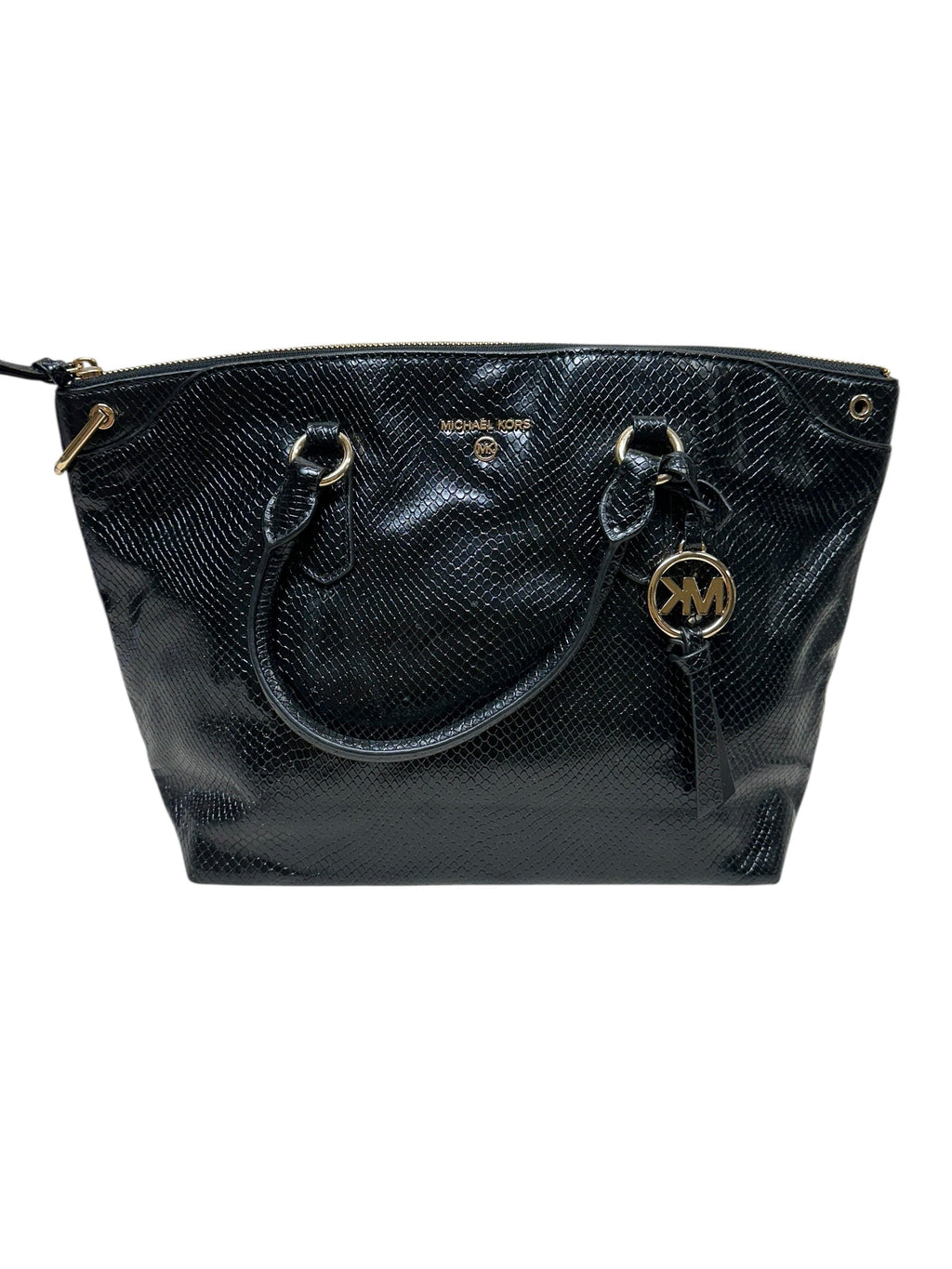 Handbag Designer By Michael Kors In Black & Gold, Size:Medium