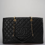 Chanel Large Grand Shopping Tote Black GST Bag in Caviar Leather with Gold Hardware