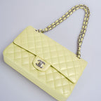 Chanel Medium Classic Double Flap Bag In Pastel Butter Yellow Color With Silver Hardware