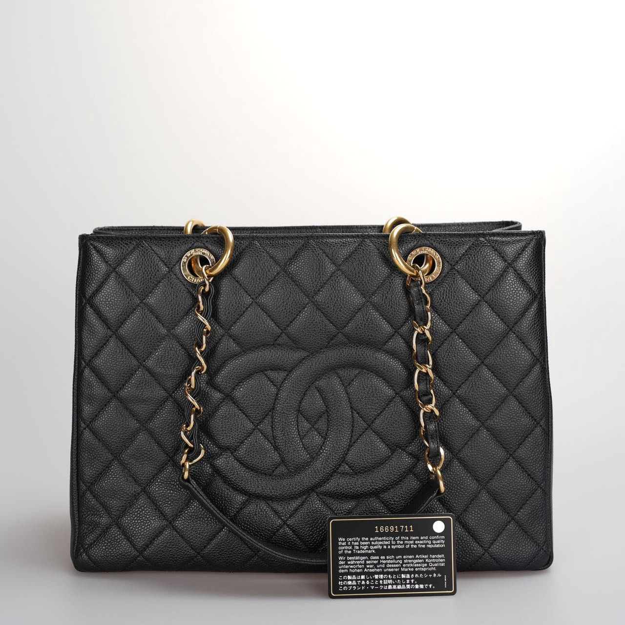 Chanel Black Grand Shopping Tote GST Bag in Caviar Leather with Gold Hardware
