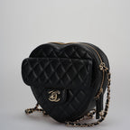 Chanel Lambskin Quilted CC In Love big Heart Clutch With Chain in Black