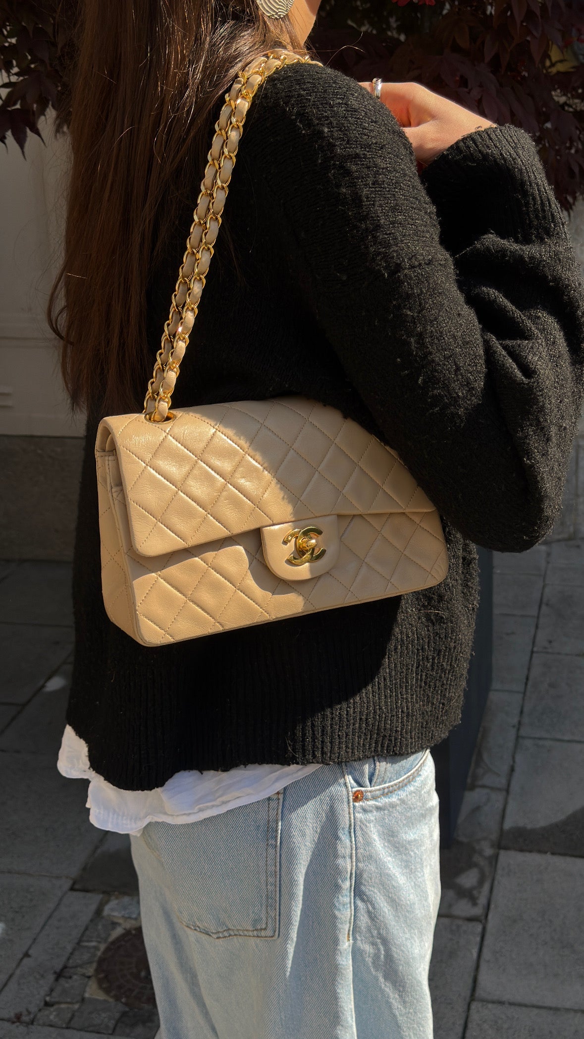 Chanel Vintage Beige Small Double Flap Bag 1991