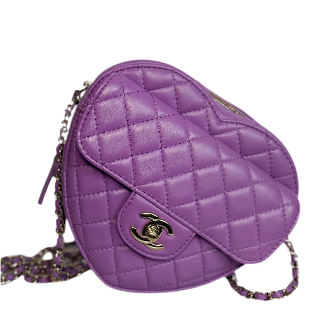 Chanel Large Heart Bag Purple Lambskin Gold Hardware 2022