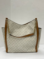 Handbag Designer By Michael Kors In Tan & White, Size:Large