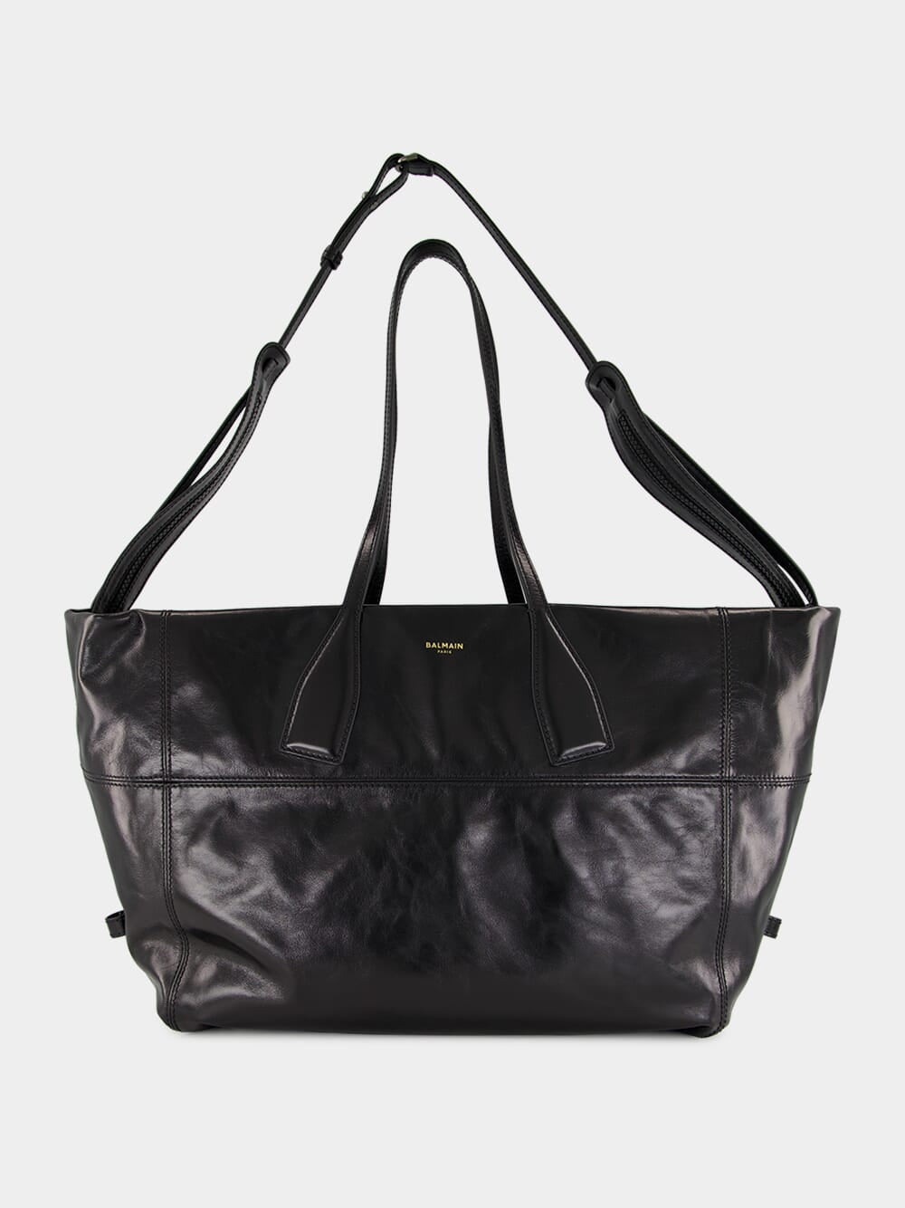 Black Track Shiny Leather Tote Bag