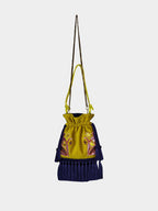 Fukuro Yellow Embroidered Velvet Bag with Tassel