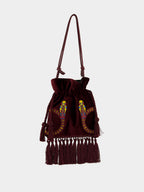Fukuro Purple Embroidered Velvet Bag with Tassel