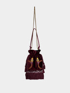 Fukuro Purple Embroidered Velvet Bag with Tassel
