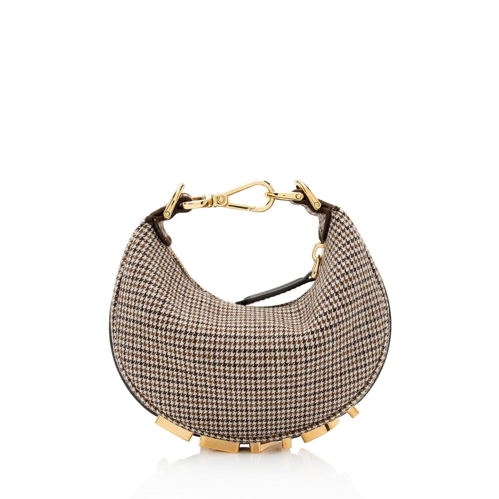 Fendi Houndstooth Wool Fendigraphy Nano Hobo (SHF-N6cAIe)