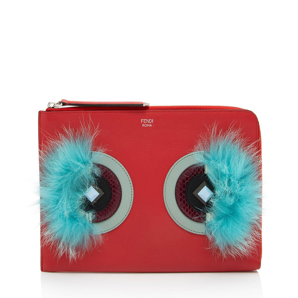 Fendi Leather Monster Zip Clutch (SHF-1L3C25)