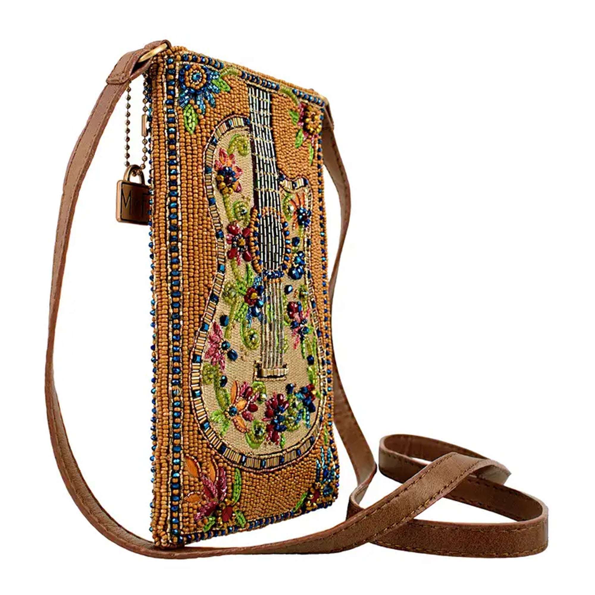 Mary Frances Garden Groove Ivory Guitar Flowers Handbag Beaded Zip Bag Purse NEW