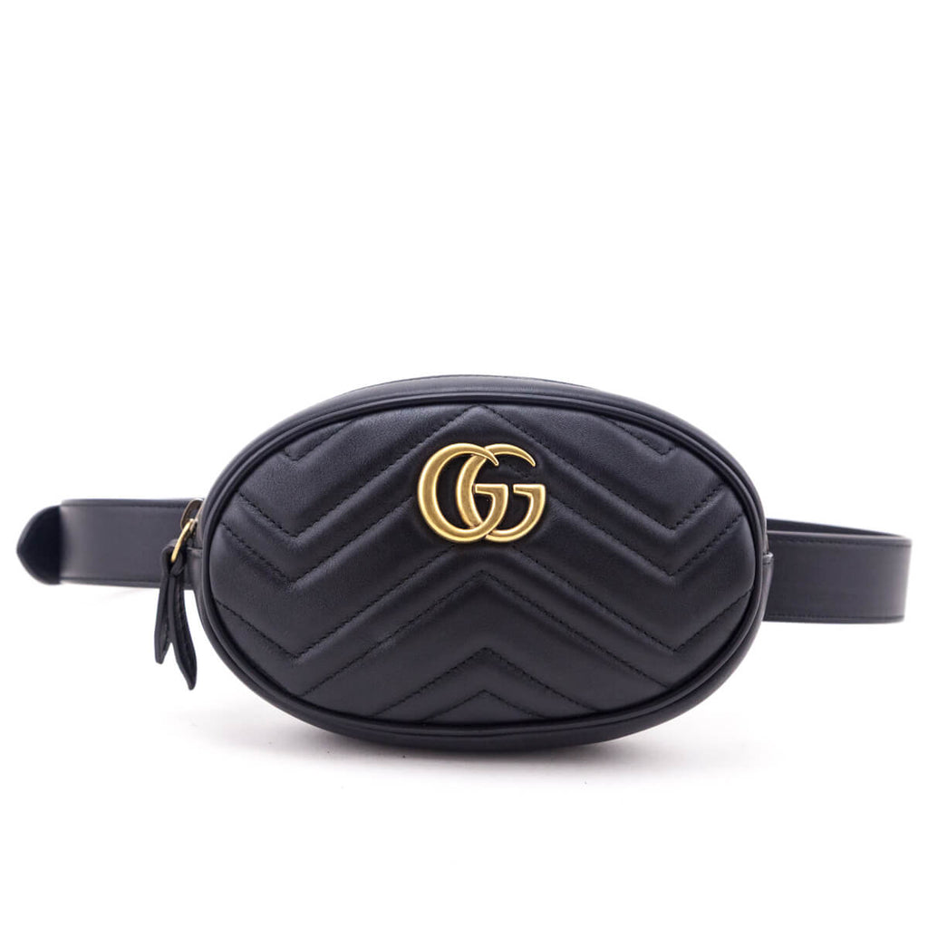 Gucci Black Calfskin Matelasse GG Marmont Belt Bag