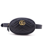 Gucci Black Calfskin Matelasse GG Marmont Belt Bag