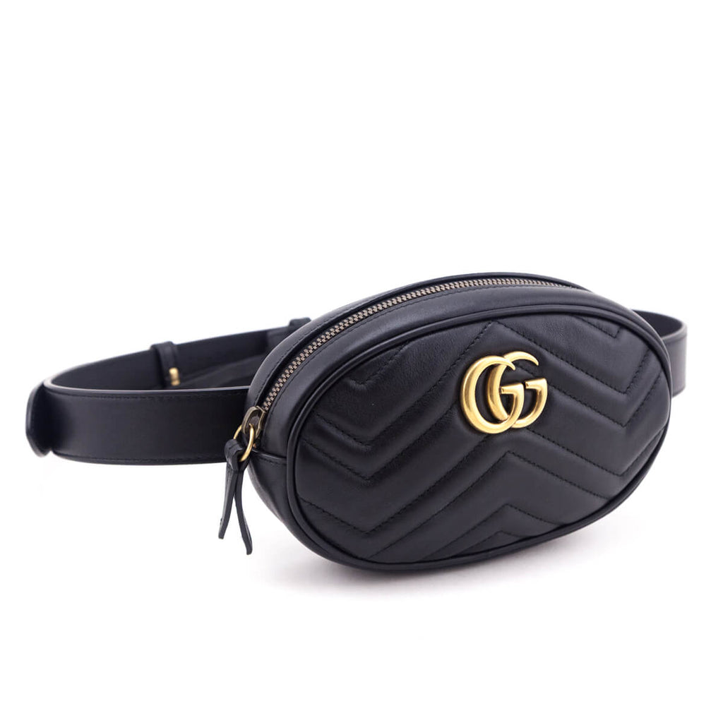 Gucci Black Calfskin Matelasse GG Marmont Belt Bag