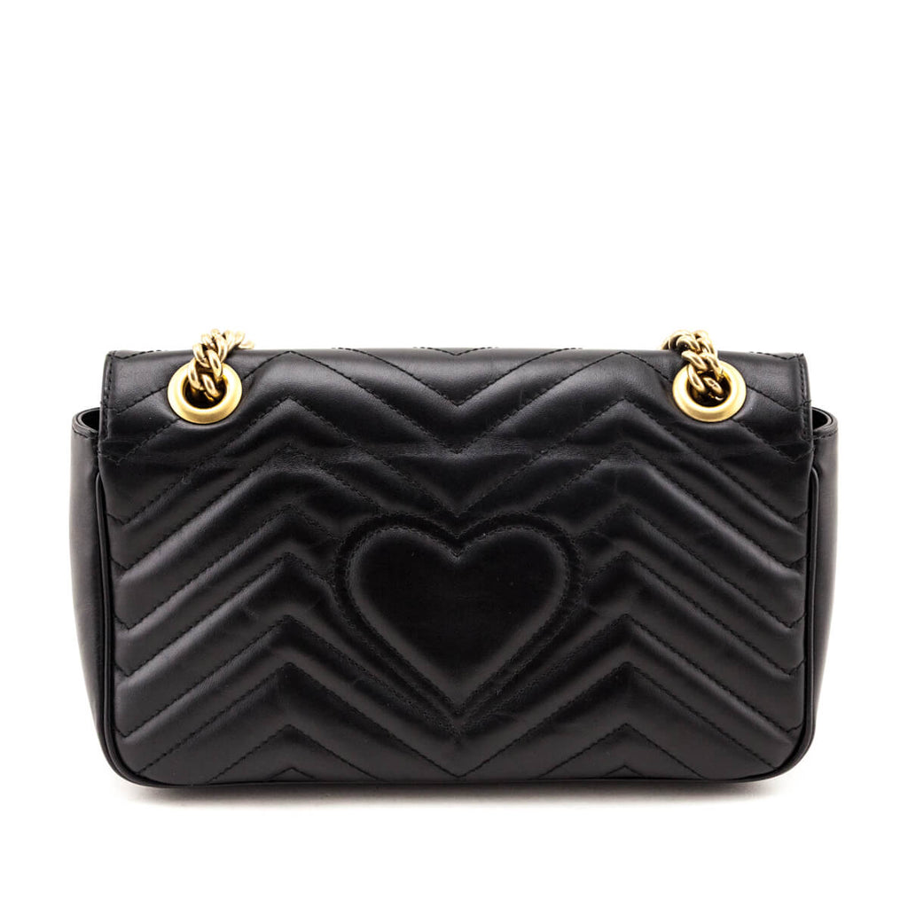 Gucci Black Calfskin Matelasse Small GG Marmont Shoulder Bag