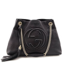 Gucci Black Pebbled Calfskin Medium Soho Chain Shoulder Bag