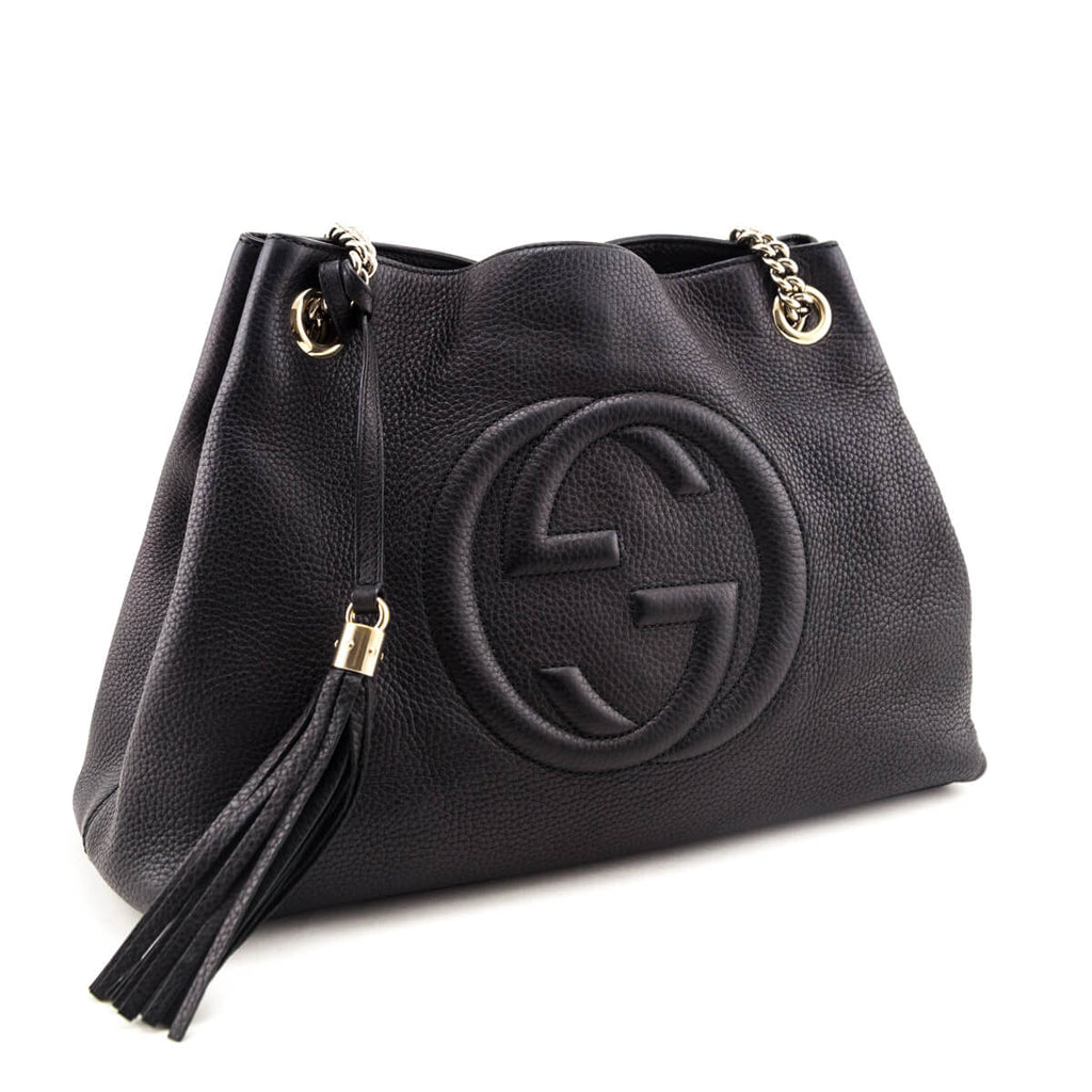 Gucci Black Pebbled Calfskin Medium Soho Chain Shoulder Bag