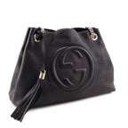 Gucci Black Pebbled Calfskin Medium Soho Chain Shoulder Bag