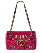 Gucci Blind For Love Pink Rose Velvet Handbag Bag Marmont GG Gold Purse Italy NEW