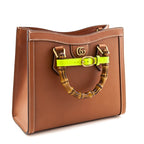 Gucci Cuir & Yellow Fluo Wonka Grain Calfskin Medium Diana Tote Bag