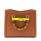 Gucci Cuir & Yellow Fluo Wonka Grain Calfskin Medium Diana Tote Bag