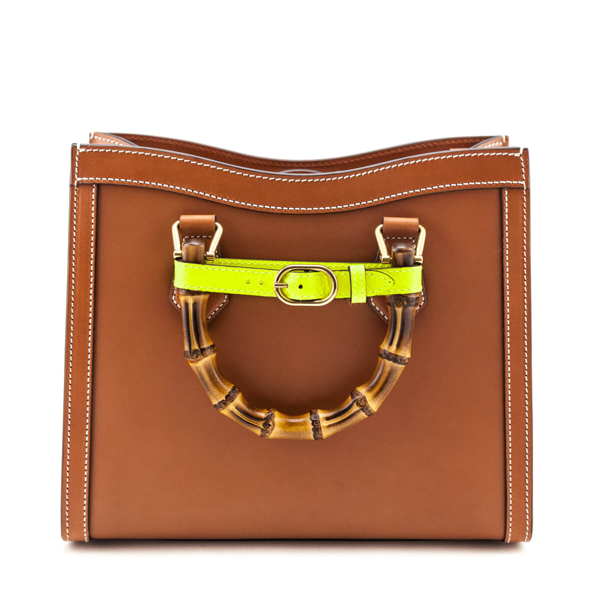 Gucci Cuir & Yellow Fluo Wonka Grain Calfskin Medium Diana Tote Bag