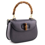 Gucci Gray Grained Calfskin Bamboo Top Handle Bag