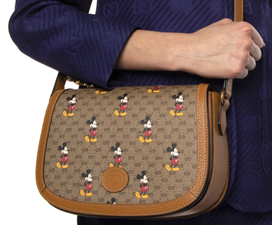 Gucci x Disney Mickey Mouse Small GG Supreme Shoulder Bag Handbag Beige Purse NEW