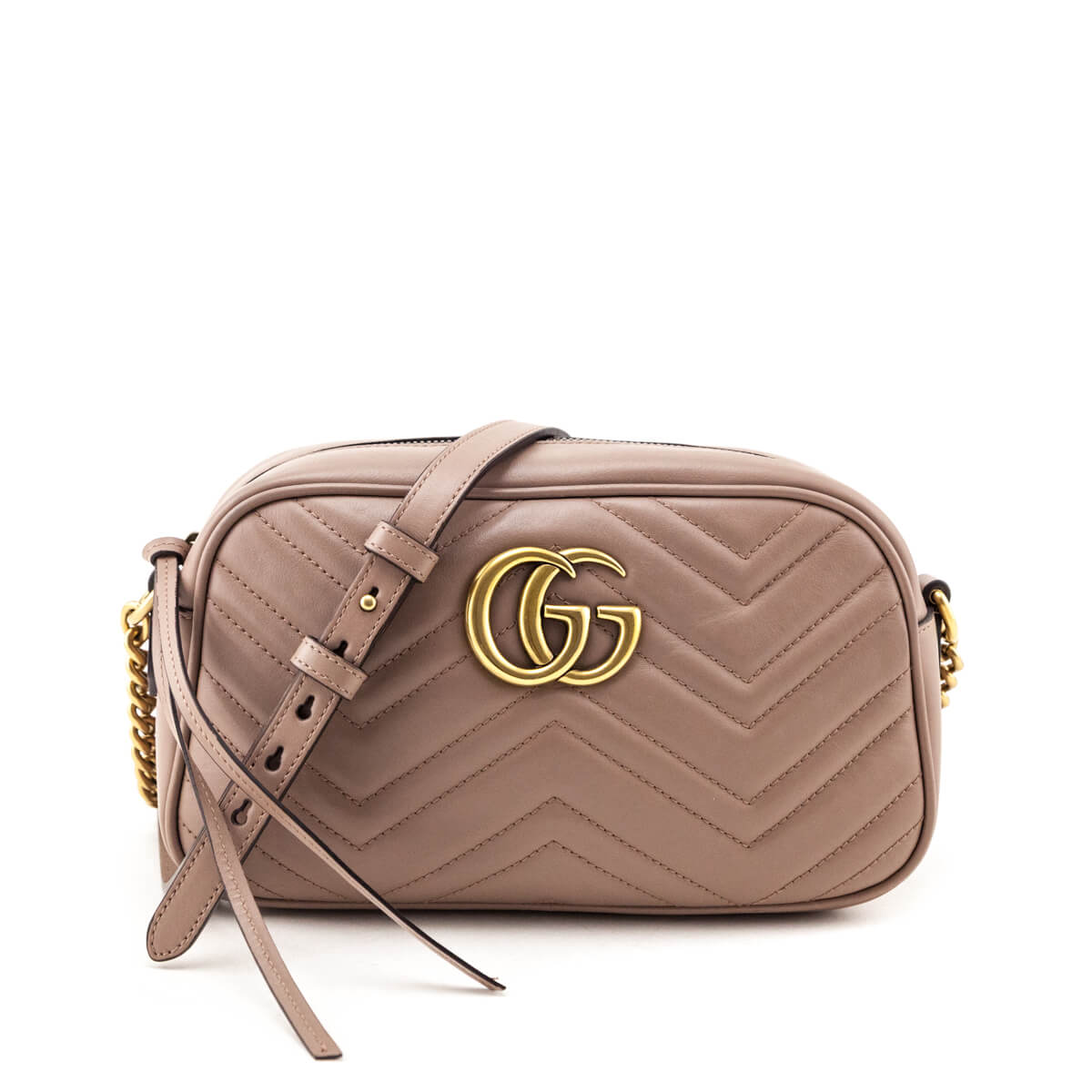Gucci Porcelain Rose Calfskin Matelasse Small GG Marmont Chain Shoulder Bag
