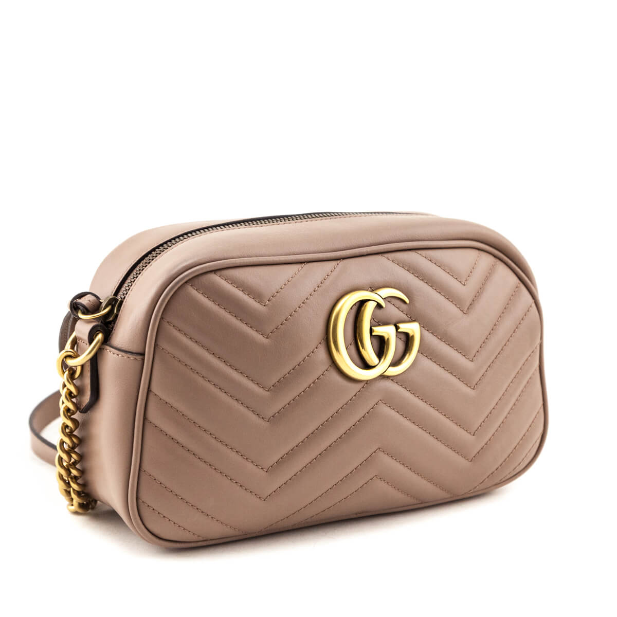 Gucci Porcelain Rose Calfskin Matelasse Small GG Marmont Chain Shoulder Bag