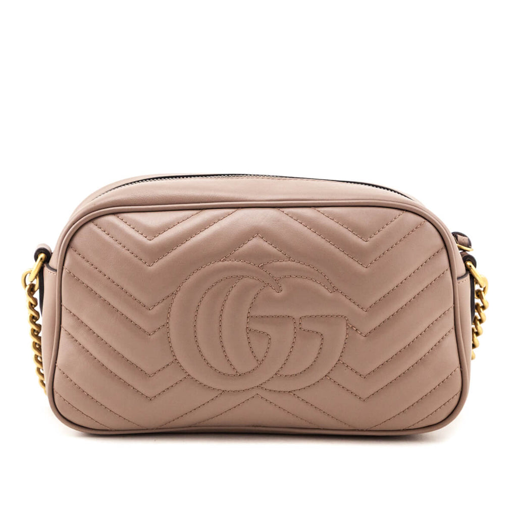 Gucci Porcelain Rose Calfskin Matelasse Small GG Marmont Chain Shoulder Bag