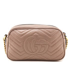 Gucci Porcelain Rose Calfskin Matelasse Small GG Marmont Chain Shoulder Bag