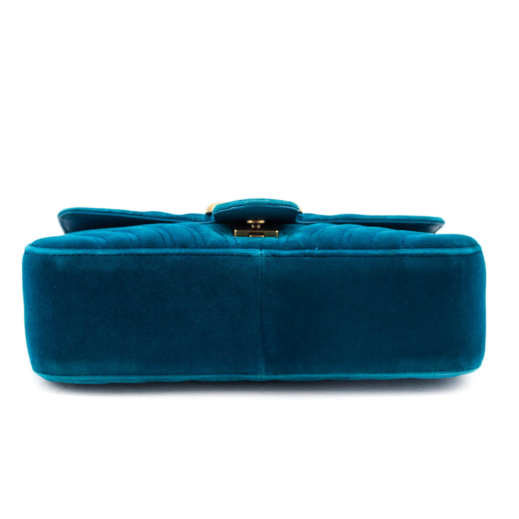 Gucci Teal Velvet Matelasse Small GG Marmont Shoulder Bag